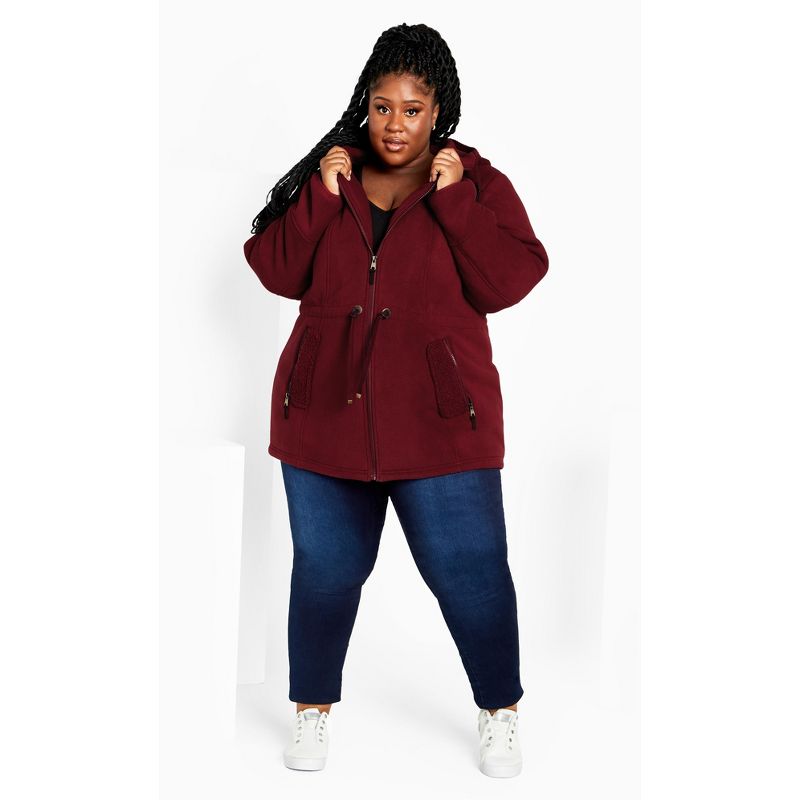 Women's Plus Size Fleece Hood Coat - rhubarb | AVENUE, 3 of 9