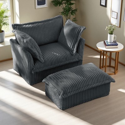 2-Piece Corduroy Armchair + Ottoman Set with Deep Seats