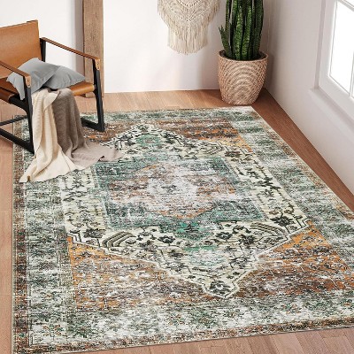 Runner Rug Kitchen Hallway Entryway – Vintage Floral Oriental Design Non-Slip Stain Resistant Low Pile Floor Covering