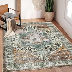 Runner Rug Kitchen Hallway Entryway – Vintage Floral Oriental Design Non-Slip Stain Resistant Low Pile Floor Covering - 1 of 4