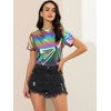 Allegra K Women's Party Metallic Short Sleeve Textured Shiny T-shirts - 3 of 4