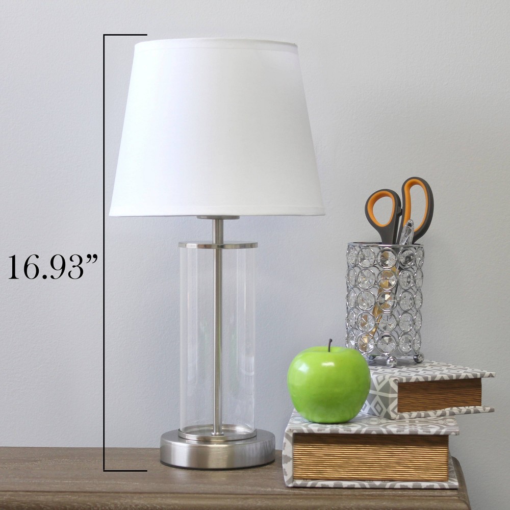 Photos - Floodlight / Street Light Encased Metal and Clear Glass Table Lamp with Fabric Shade Metallic Silver - Simple Designs