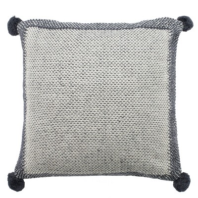 Gray Knit Square Throw Pillow with Pom Pom Tassels