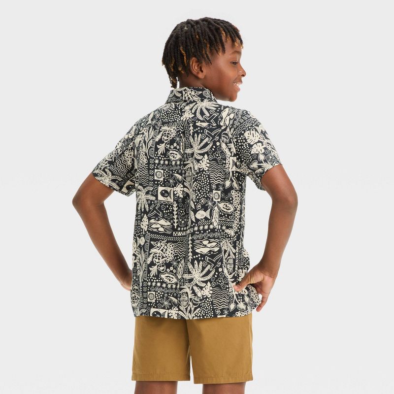 Boys' Short Sleeve Tropical Printed Woven Button-Down Shirt - Cat & Jack™ Black, 2 of 4