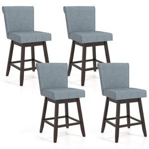 Costway 27" Swivel Bar Stools Set of 2/4 with Rubber Wood Legs Upholstered Linen Bar Chairs Beige/Gray - 1 of 4