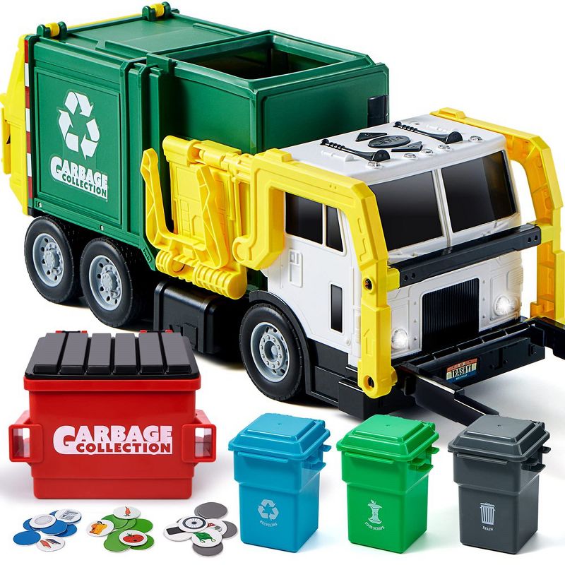 JOYIN 16" Large Garbage Truck Toys for Boys, Realistic Trash Truck Toy Garbage Sorting Cards for Preschoolers, Toy Truck Gift for Boy, 1 of 7