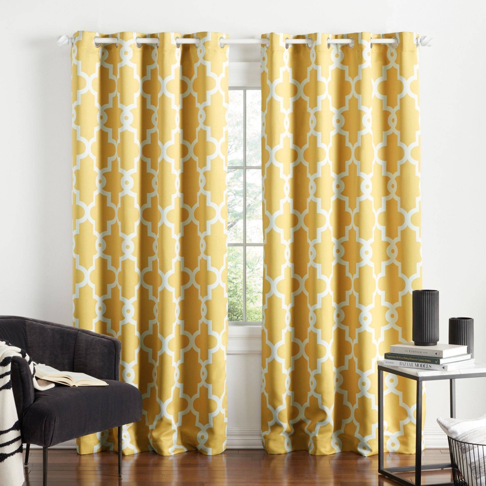 Photos - Curtains & Drapes 108"x52" Ironwork Sateen Woven Room Darkening Window Curtain Panel Pair Ye