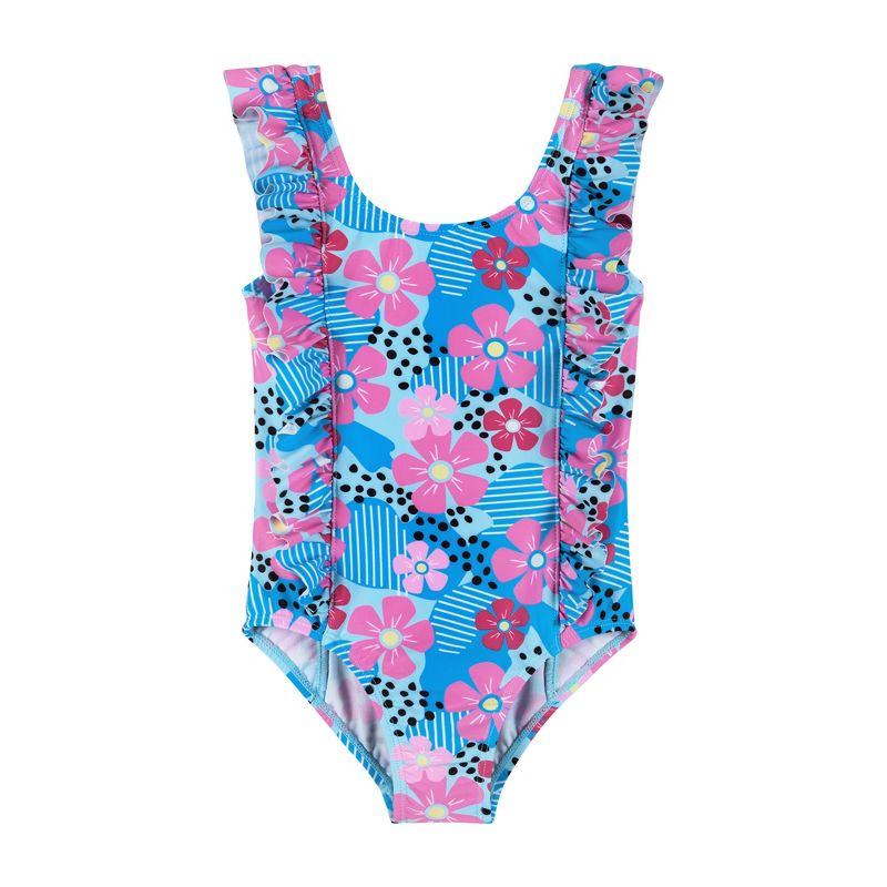 Andy & Evan  Toddler  Aqua Floral Print One-Piece Swimsuit, 1 of 6