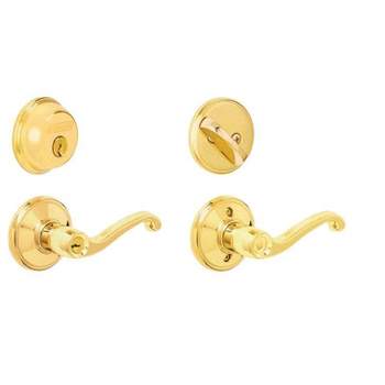 Schlage Flair Bright Brass Lever and Single Cylinder Deadbolt 1-3/4 in.