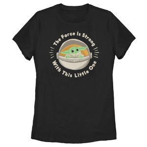 Women's Star Wars The Mandalorian The Child 2D Bassinet Force Is Strong T-Shirt - 1 of 3