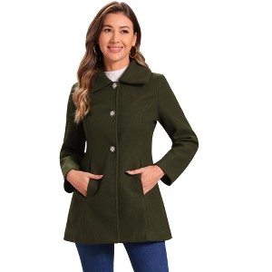 INSPIRE CHIC Women's Turn Down Collar A-Line Single-Breasted Winter Overcoat with Pockets - 1 of 4