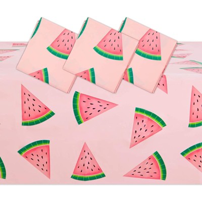 Sparkle and Bash 3 Pack Pink Plastic Tablecloth for Watermelon Party (54 x 108 in)