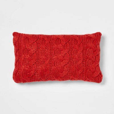 Oversized Chunky Cable Knit Lumbar Throw Pillow Red - Threshold™