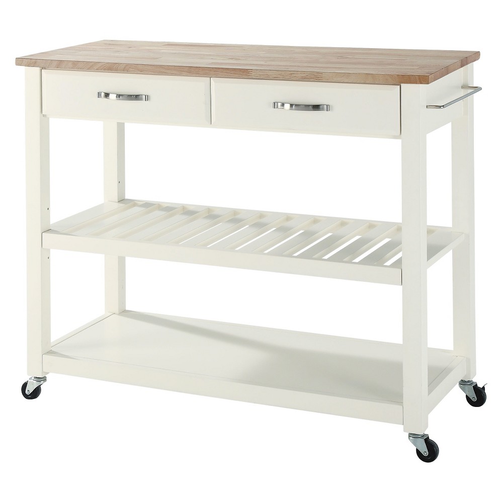 Photos - Other Furniture Crosley Natural Wood Top Kitchen Cart/Island with Optional Stool Storage - White  