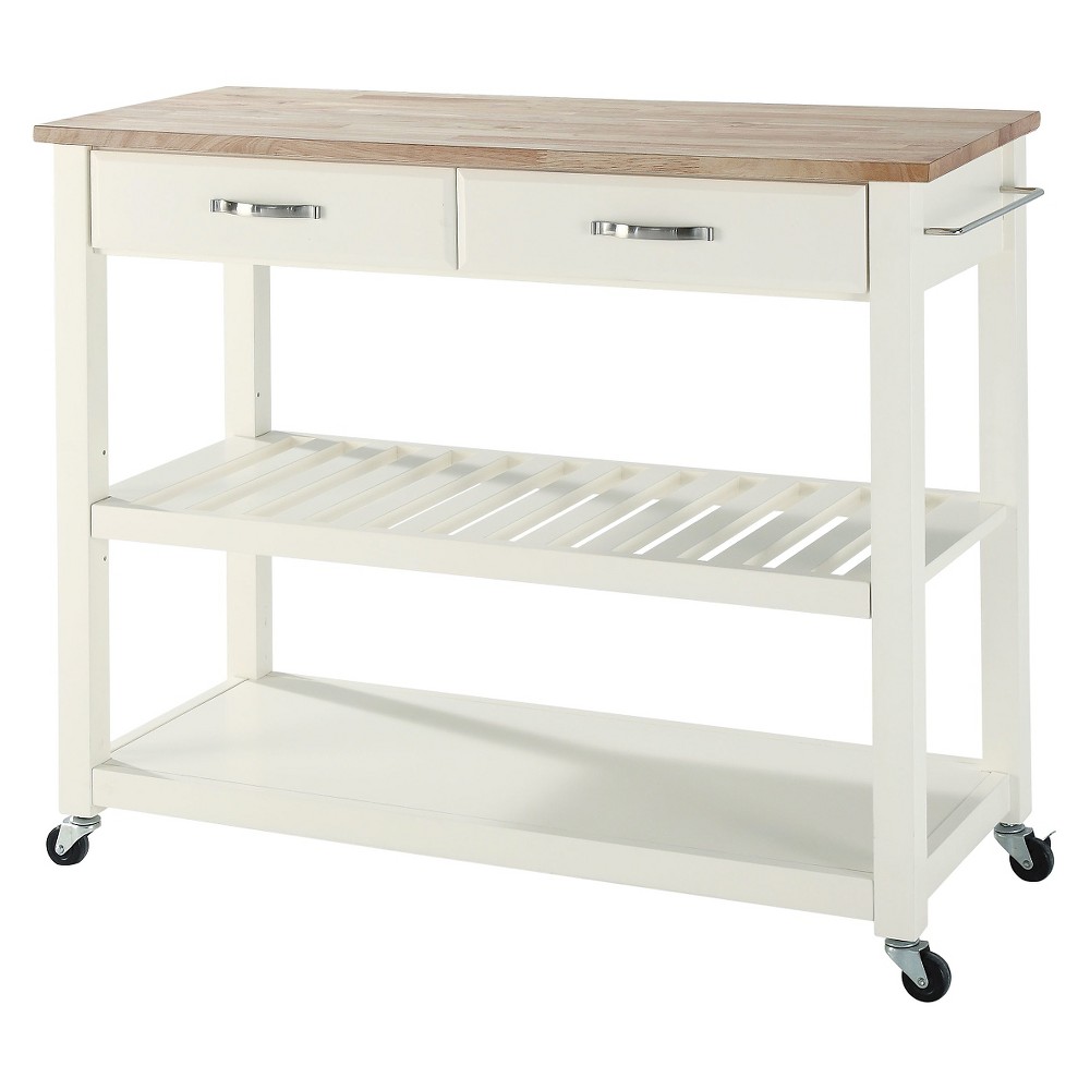 Crosley Natural Wood Top Kitchen Cart/Island with Optional Stool Storage White : Solid Hardwood, Mobile Storage