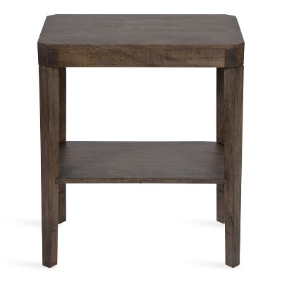Handcrafted Graywash Mango Wood Two-Tier Side Table