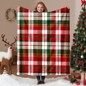 Lomsoe Flannel Throw Blanket - Red Green White Brown Plaid Pattern,Plaid Red Throw Blanket Christmas Gift. - 1 of 4