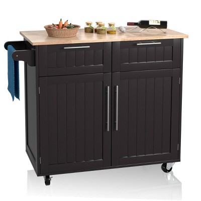 Costway Rolling Kitchen Cart Island Heavy Duty Storage Brown Trolley  Cabinet Utility Modern