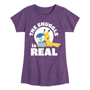 Girls' - Pokémon - The Snuggle Is Real Pikachu And Piplup Fitted Short Sleeve Graphic T-Shirt - 1 of 4
