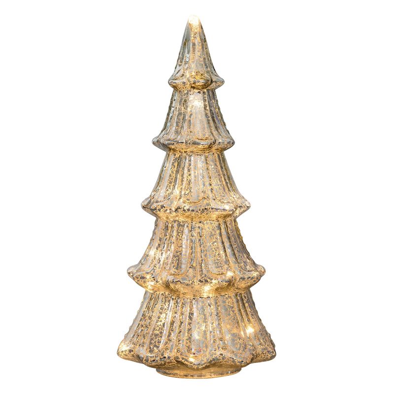 Faux Pre-Lit LED Mercury Glass Christmas Tree Decorative Holiday Scene Props Silver - Haute D&#233;cor, 2 of 4