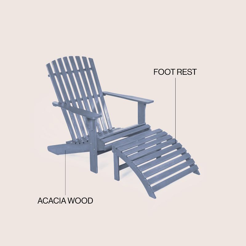 Saranac 2-Piece Traditional Rustic Acacia Wood Adirondack Chair with Detachable Ottoman- JONATHAN Y, 4 of 10