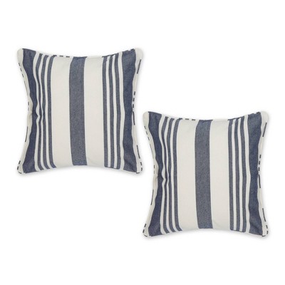 Navy and White Striped Cotton Euro Pillow Covers, 18x18, Set of 2
