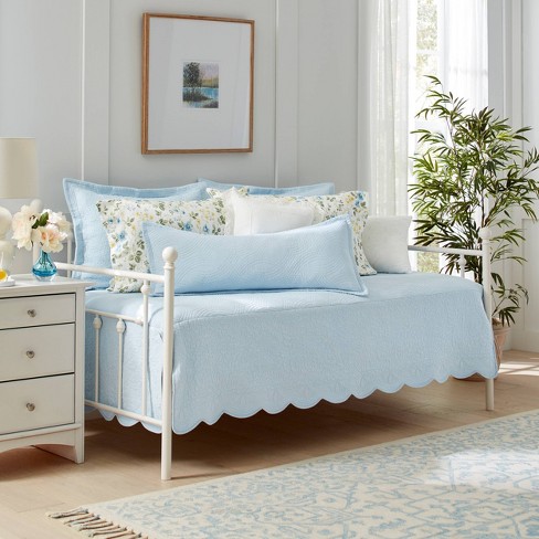 4pc Twin La Solid Trellis Cotton Daybed Set Blue Laura Ashley