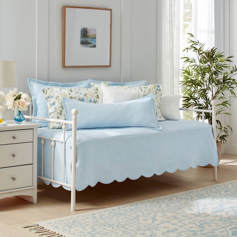 4pc Twin La Solid Trellis Cotton Daybed Set Blue - Laura Ashley, 1 of 10