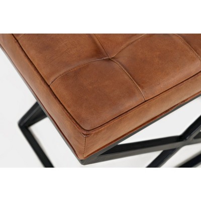 Industrial Genuine Distressed Leather Tufted Ottoman Stool