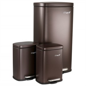 Elama 3 Piece 30 Liter and 5 Liter Stainless Steel Step Trash Bin Combo Set with Slow Close Mechanism in Matte Bronze - 1 of 4