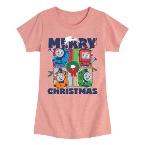 Girls' - Thomas and Friends - Merry Christmas Grid White Only Fitted Short Sleeve Graphic T-Shirt - 1 of 4