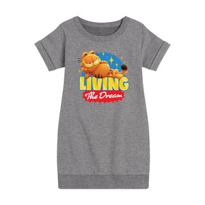 Girls' - Garfield - Living The Dream Graphic Short Sleeve Fleece Dress - 1 of 4