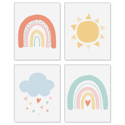 Big Dot of Happiness Hello Rainbow - Unframed Boho Linen Paper Wall Art - Set of 4 - Artisms - 8 x 10 inches