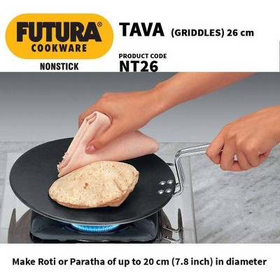 10" Black Non-Stick Concave Tava Griddle with Steel Handle