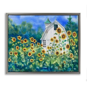Stupell Industries Tall Sunflowers & Country Barn Floating Frame Canvas Art, Gray, 21" x 17" - 1 of 4