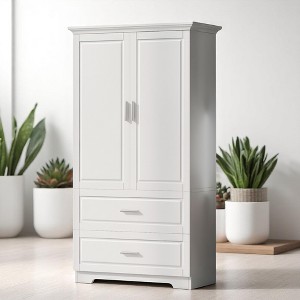 Tall Bathroom Storage Cabinet with 2 Drawers and Doors, Freestanding MDF Organizer with Adjustable Shelf - 1 of 4