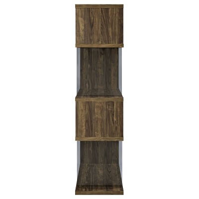 63" Walnut and Glass Zig Zag Bookcase