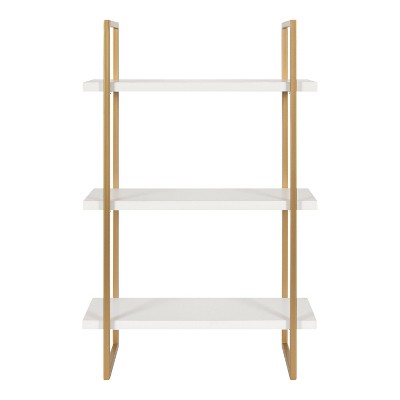 Elegant 32'' White and Gold Floating Wall Shelf with 3 Tiers