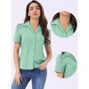 Allegra K Women's Plaid Puff Sleeves Vintage Summer Gingham Blouse - 2 of 4