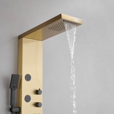 Gold and Black Stainless Steel 5-Jet Rainfall Shower Panel System