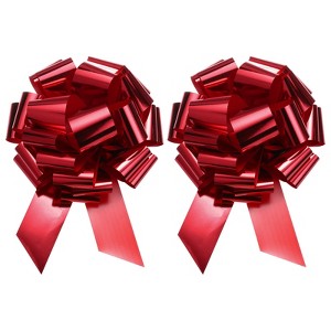 Unique Bargains Bright Durable Metallic Gift Wrapping Large Pull Bow for Wedding 2 Pcs Red 18 inch - 1 of 4