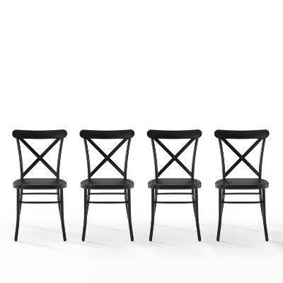 Camille Matte Black Metal Cross Back Dining Chairs, Set of 4