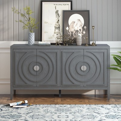 ORRD Retro Sideboard with Circular Groove Doors & Round Metal Handles, Storage Cabinet for Entryway, Dining & Living Room