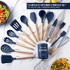 Country Kitchen Non Stick Silicone Utensil Set with Rounded Wood Handles for Cooking and Baking, 14 Piece Set, Navy - 2 of 4