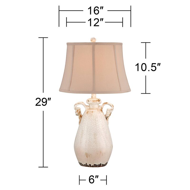 Regency Hill Isabella Country Cottage Table Lamp 27" Tall Crackle Ivory Ceramic Milk with Table Top Dimmer Beige Bell Shade for Bedroom Living Room, 4 of 6