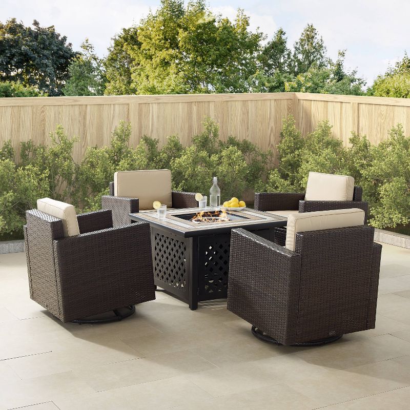 Palm Harbor 5pc Outdoor Wicker Conversation Set with Fire Table - Sand - Crosley, 3 of 13
