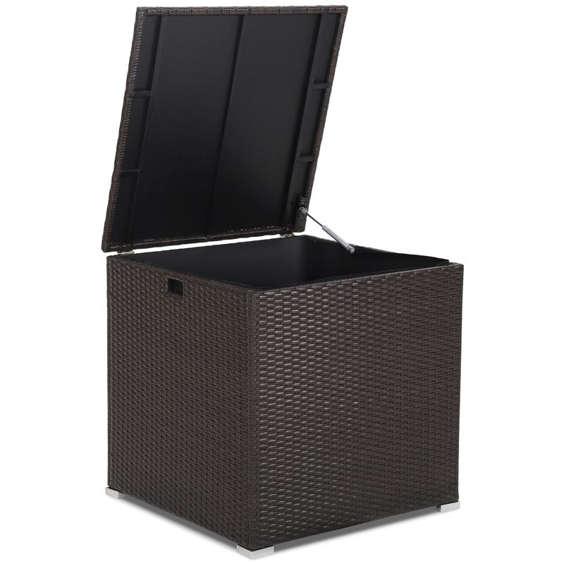 Tangkula 72 Gallon Deck Box Outdoor Mix Brown Wicker Storage Box with Waterproof Zippered Liner and Safe Pneumatic Rod, 1 of 11