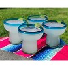 Dos Sueños Mexican Hand Blown  Stemless Margarita Glasses - Aqua Rim - 14oz - Set of 4 - 2 of 4