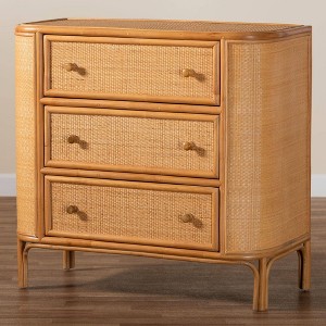 bali & pari Radenza Rattan 3 Drawer Storage Cabinet Light Honey - 1 of 4