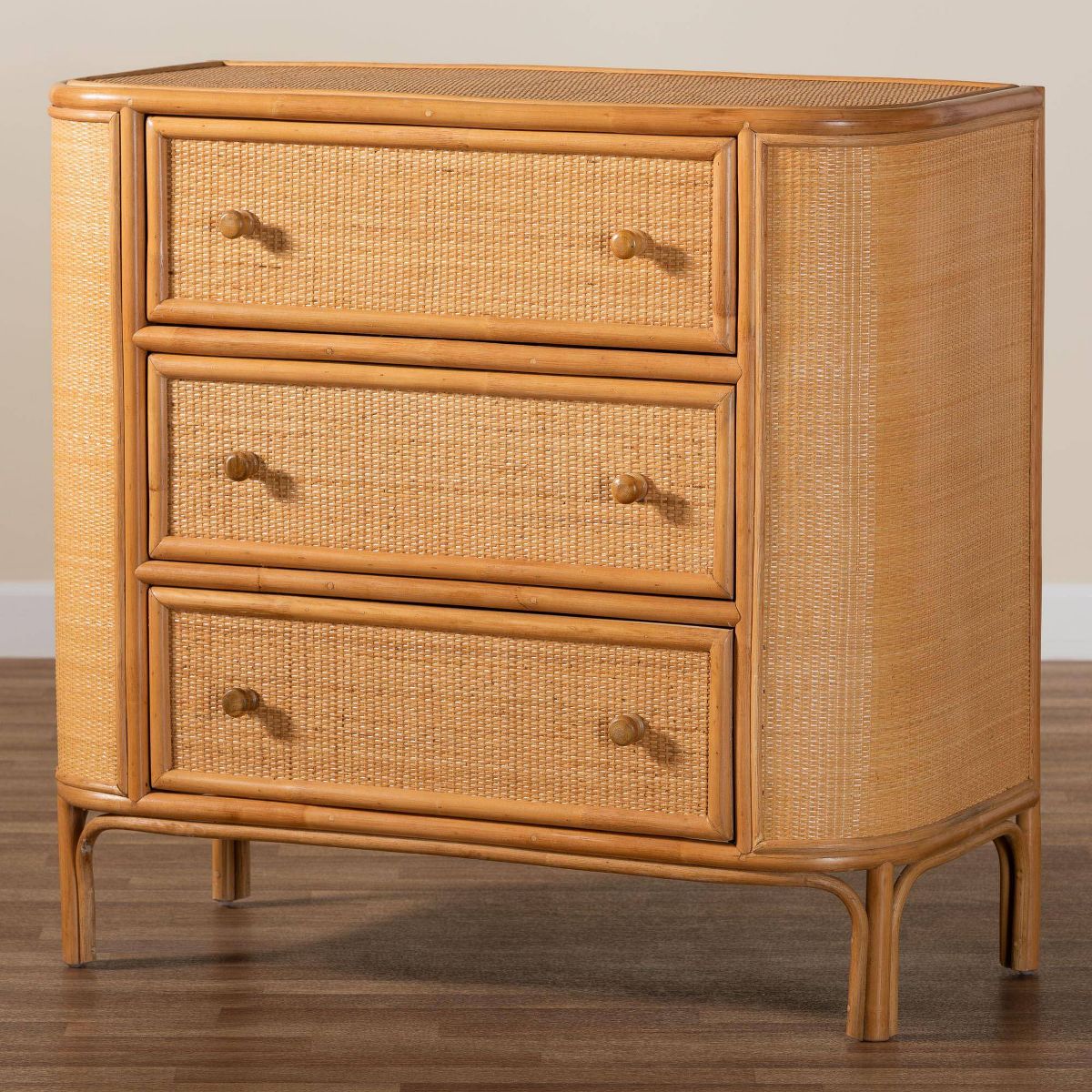 bali & pari Radenza Rattan 3 Drawer Storage Cabinet Light Honey